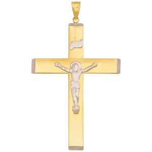 Krzyżyk wykonany z białego i żółtego złota próby 585 (14K)