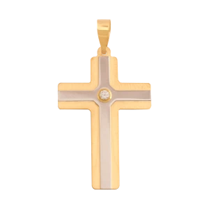 Krzyżyk wykonany z białego i żółtego złota próby 585 (14K)